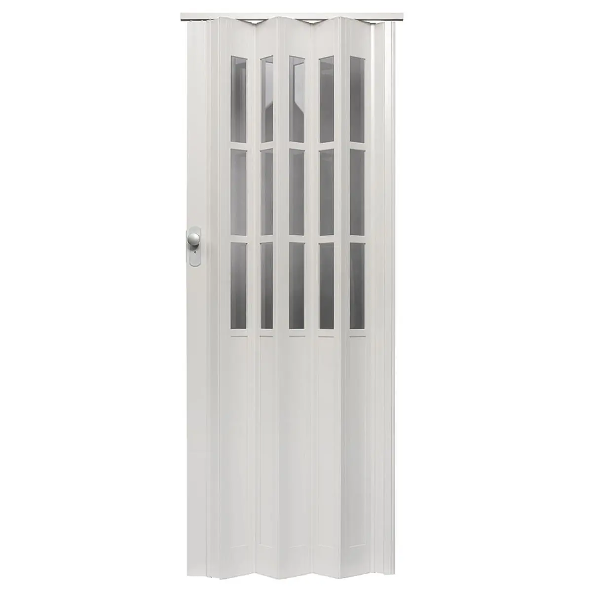 Homestyle HSCAPRI3280WHGL Contemporary Capri Folding Door, White, 36 w x 80 h in, Beveled See-Through Panels, Double Door Opening