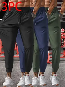 Men's Casual Sports Pants, Athleisure Style, Elastic Waist Drawstring Design, Breathable Quick-Dry Fabric, Ideal for Running & Fitness Training, Drawstring Waist Sweatpants