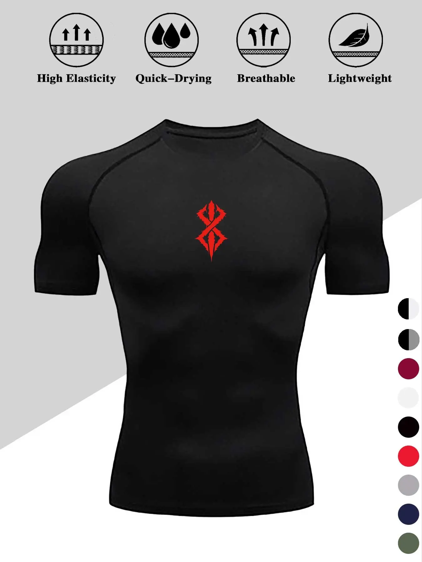 Men's Dragon Print Compression T-Shirt, Quick-Dry Breathable Stretch Fabric, Tight-Fitting Short Sleeve Top for Fitness and Outdoor Activities Activewear Clothing