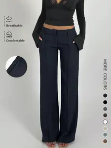 Stylish Wide Leg Pants for Women, High Waist Loose Fit Harem Trousers, Casual Straight-Leg Dad Pants in European Style