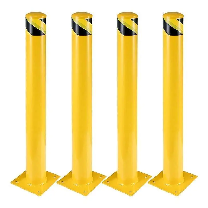 GARVEE 4-Pack 42 Inch Steel Safety Bollard Post, 4.5 Inch Diameter Metal Parking Bollards with 16 Anchor Bolts for Driveway Barrier, Parking Lot Protection, Warehouse Entry, Storefront Security