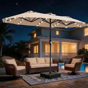 15FT Double Sided Patio Umbrella with Base & Solar LED Lights Outdoor Backyard Pool Shade for Enhanced Outdoor Living Experience