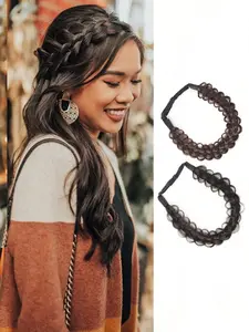 Handmade Braided Synthetic Hairband for Women and Girls, Adjustable Elastic Headband, Easy Braid Hairstyle, Daily Use, Parties, Vacations, Hair Accessory