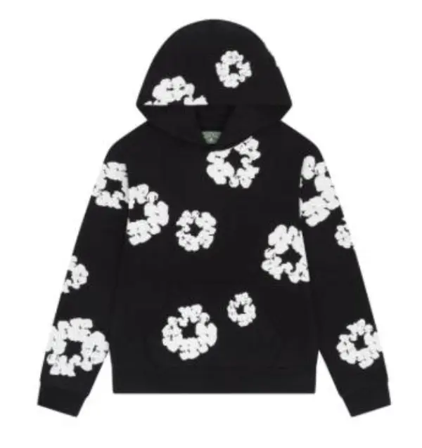 Streetwear Sweatshirt Unisex Hoodie Long Sleeve Sweater with Hood Medium Size Gray Floral Print Casual Wear