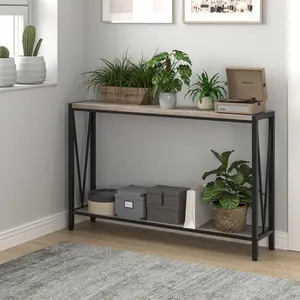 43.3" Grey 2-Tier Narrow Console Table, Slim Behind Couch Table for Living Room, Foyer, Corridor & Office