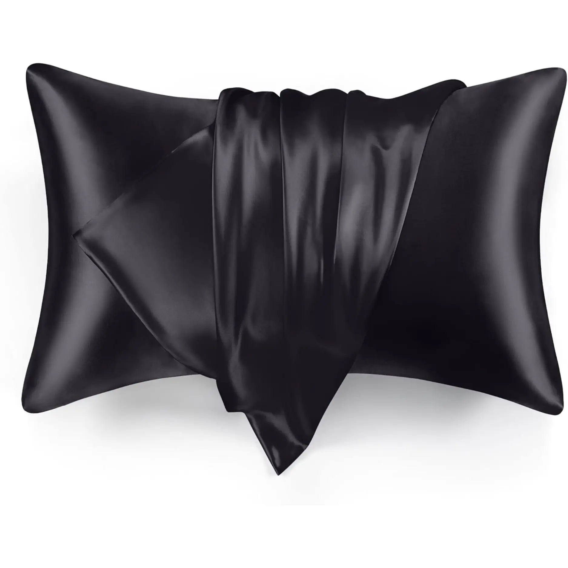 Silk Satin Pillowcase for Hair and Skin (Black, 20x30 inches) Slip Pillow Cases Queen Size Set of 2 - Satin Cooling Pillow Covers with Envelope Closure