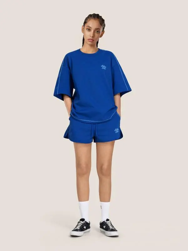 Aelfric Eden Unisex 2-Piece Cloud Oversized Casual Streetwear Set - Women-Friendly, Oversized Tee & Relaxed Shorts, Polyester Fabric, Drape Fit, Lightweight, Elastic Design, Functional Pockets, Stretchy
