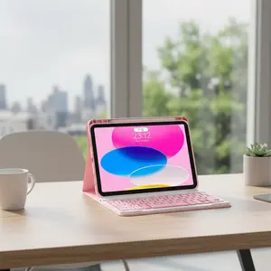 iPad 10th Generation Case with Keyboard 10.9 Inch 2022 Detachable Pink Bluetooth Keyboard with Built in Pencil Holder Cover