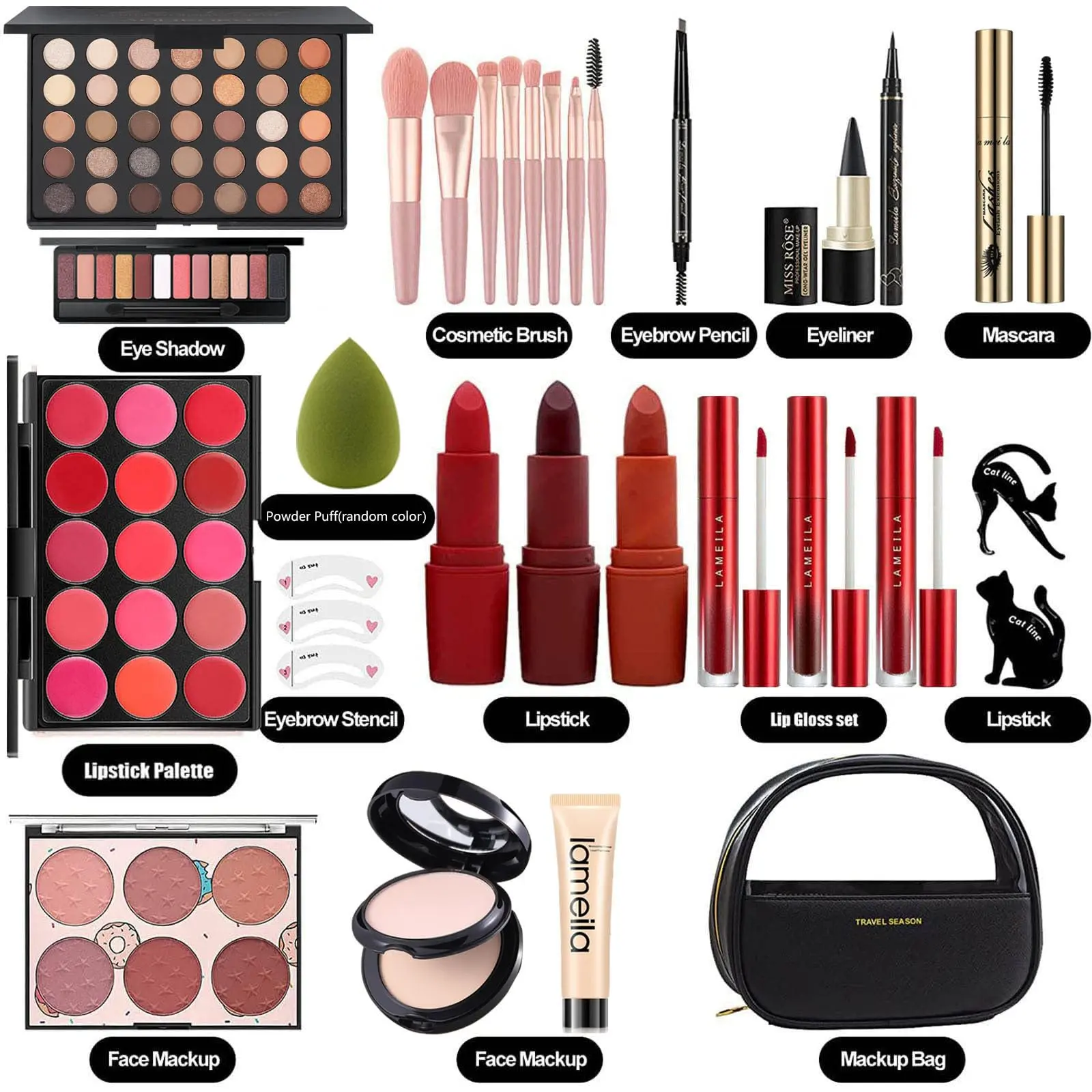 All-in-One Makeup Kit - Multipurpose Makeup Set for Beginners and Professionals, Easy to Carry (Black)