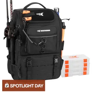 KastKing Karryall Fishing Tackle Backpack with Rod Holders 4 Tackle Boxes, 40L Fishing Bag Storage Fishing Gear and Equipment SummerVibes