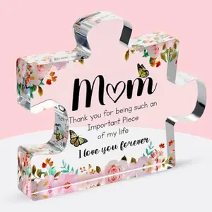 Gifts for Mom - Cute Engraved Acrylic Block Puzzles Piece - Adorable Mom Gift from Son, Daughter - Fun Christmas, Mothers Day, Birthday Gift Idea for Mom - Fancy Decoration Piece for Home