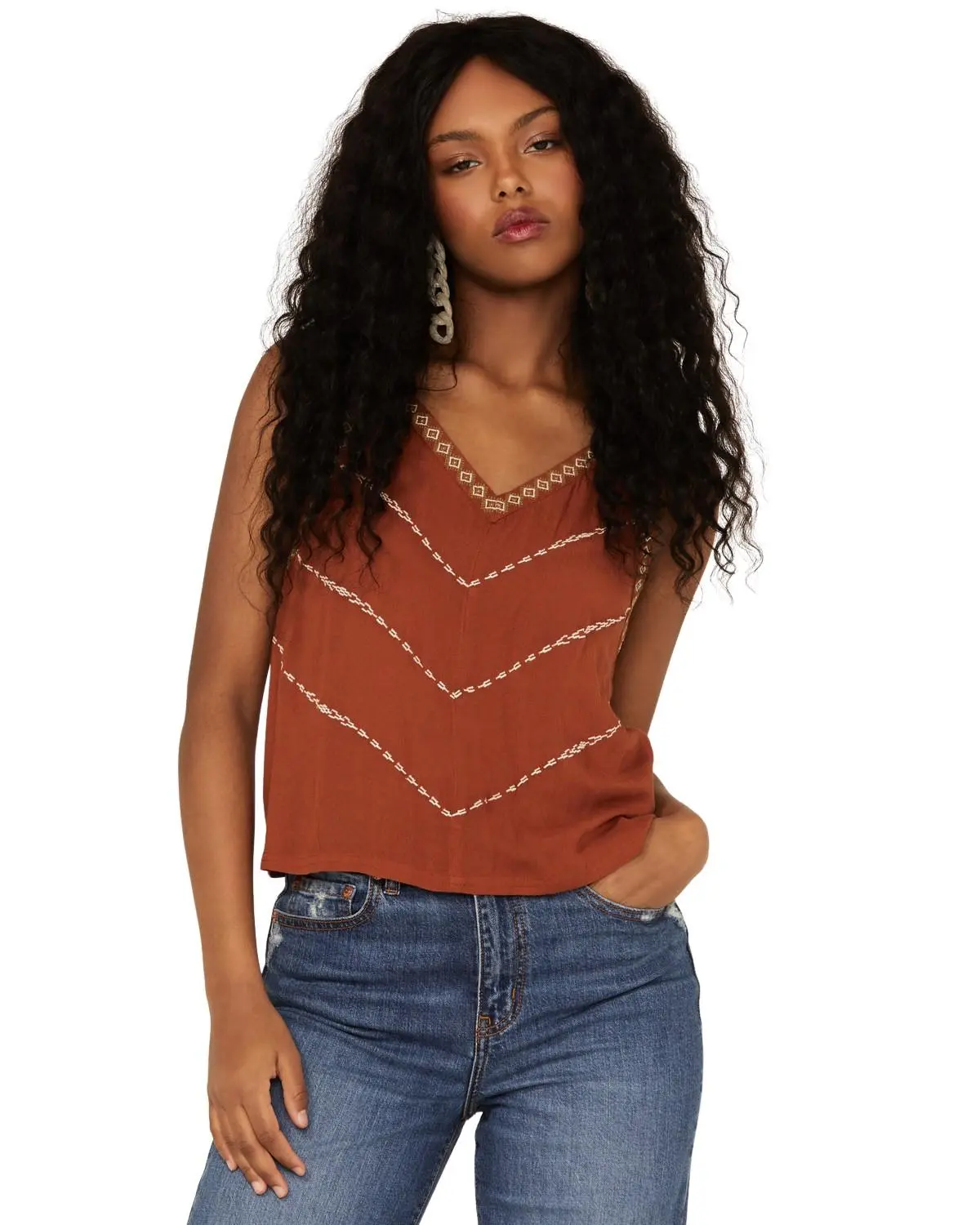 Shyanne Women's Rust Embroidered Southwestern Cami - Swsp22w25-Rst