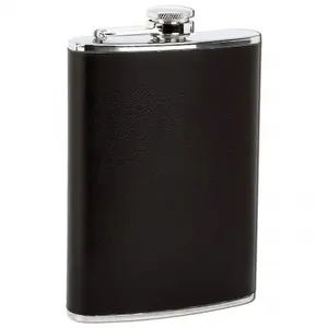 212 MAIN 8oz Stainless Steel Faux Leather Hip Flask with Black Wrap, Gift Box Included, Ideal for Camping & Hiking Water Storage