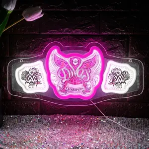 WWE Wrestling Belt Neon Sign, LED Wrestling Neon Sign for Wall and Room Decor, USB Night Light for Game Bedroom Birthday Competition Party Gifts