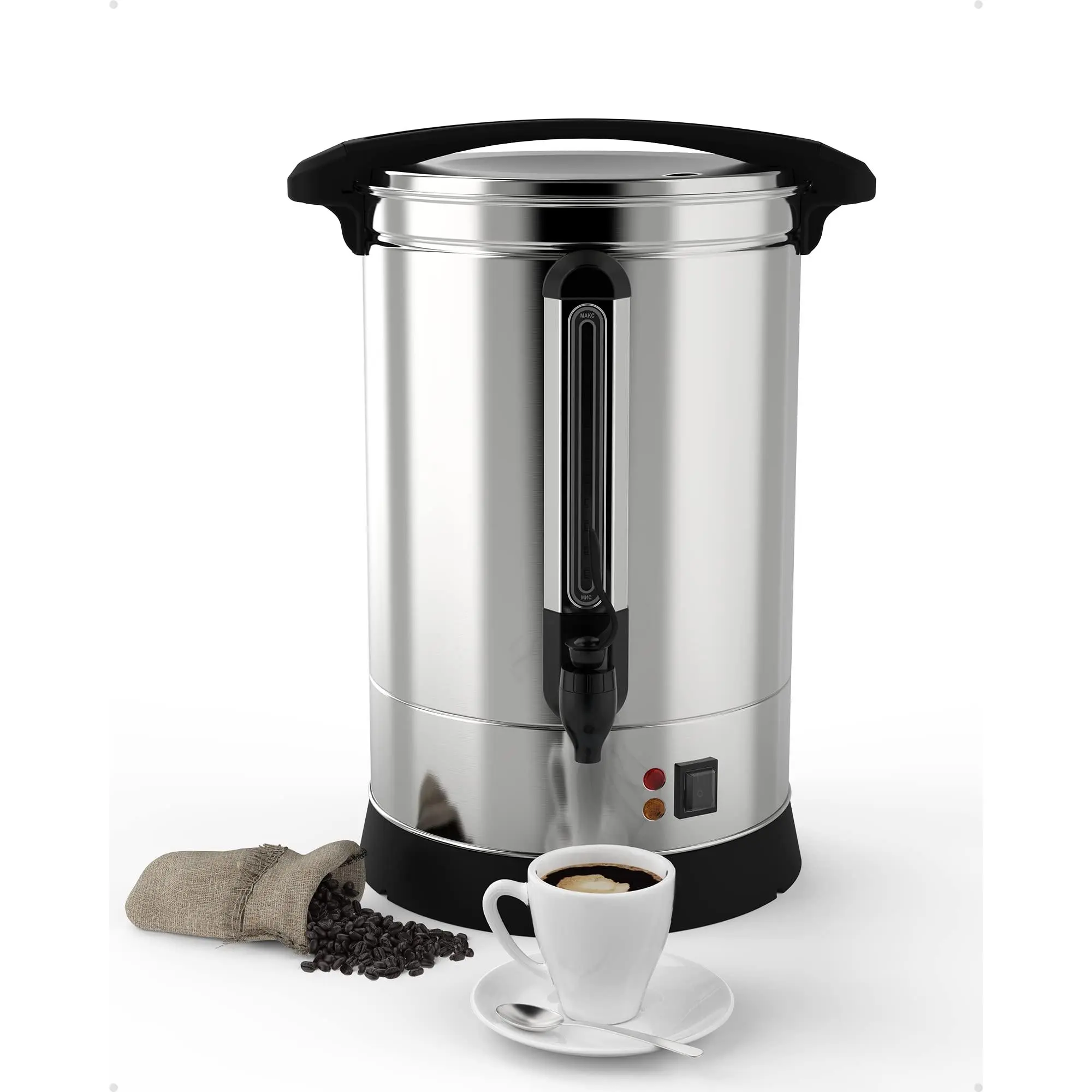 Coffee Urn 100 Cup, 14L/3.8Gal Coffee Dispenser, Stainless Steel Commercial Hot Beverage Dispenser, Hot Water Urn for Party, Buffet, Catering and Wedding