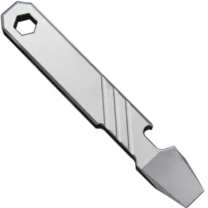 Titanium 4” EDC Pocket Pry Bar Tool With Bottle Opener, Flathead Screwdriver, Box Opener & Scraper For Everyday Carry