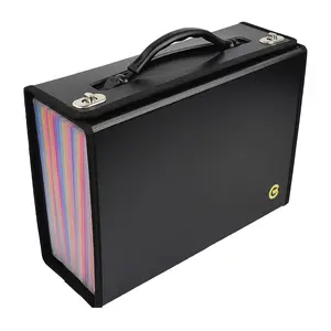 CNK Accordion File Organizer 24 Pockets Expanding Expandable File Folders Document Letter, A4 File Box Durable Handle Business, Office, School Home- Black with Color Pocket