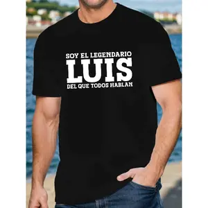 shirt merch Men's Spanish Legend Luis Signature Logo Black Cotton T-Shirt - Short Sleeve Crewneck Casual & Sporty Top with White Print, Luis Nameplate Patch, All-Season Fit for Casual Attire & Soccer Events (Machine Washable)