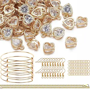 304 heart-shaped pendant set, including 60 heart-shaped pendants, 10 adjustable bracelets, 50 ear hooks, 4 necklaces, and 180 jump ring jewelry making DIY necklaces, bracelets, earrings, accessories, Valentine's Day gifts, weddings
