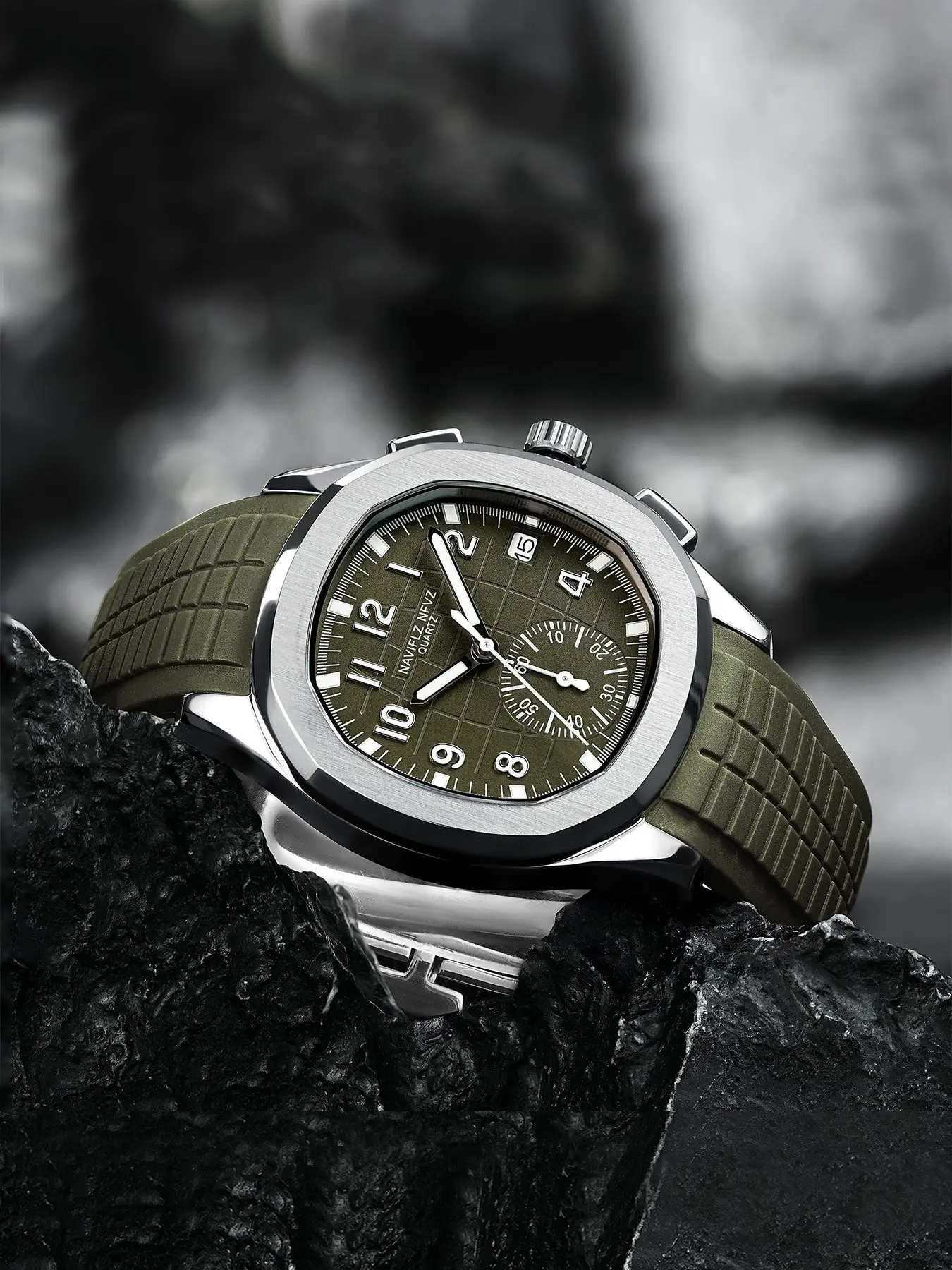 NAVIFLZ NFVZ Mens Watches 2025 Quartz Watch For Man Miyota VD53 Japan Movt Steel Silver Green Waterproof Relogio Masculino Stainless Steel Watch Durable Watch Stainless Steel Wristwatch
