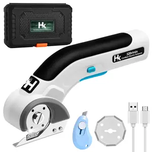 HK Cordless Electric Scissors, 4V Electric Mini Cutter, Carpet & Cardboard Cutter Tool with a Replacement Blade/Charger, Rotary Cutter for Cardboard Packages Leather Plastic