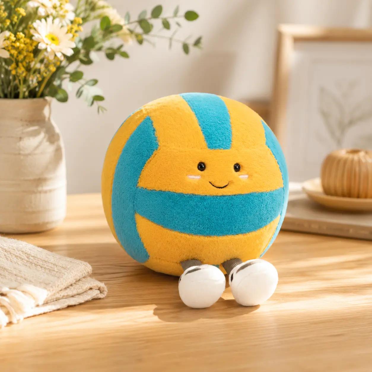 Jellycat Sunny Spike Volleyball Plush – Smiling Yellow and Blue Sports Stuffed Toy with Cute Legs for Kids and Collectors