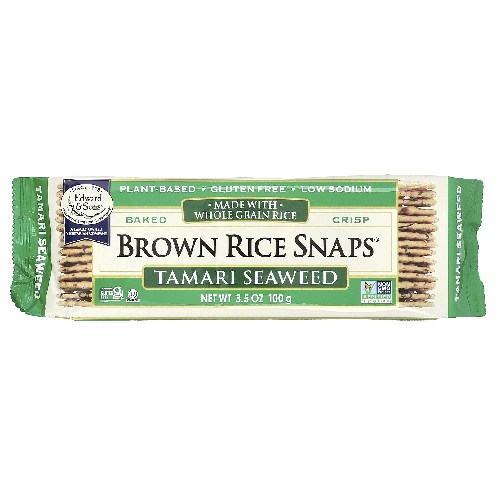 Edward & Sons Brown Rice Snaps®, Tamari Seaweed, 3.5 oz (100 g)