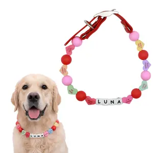 Custom Candy Valentines Day Beaded Dog Collar -Adjustable