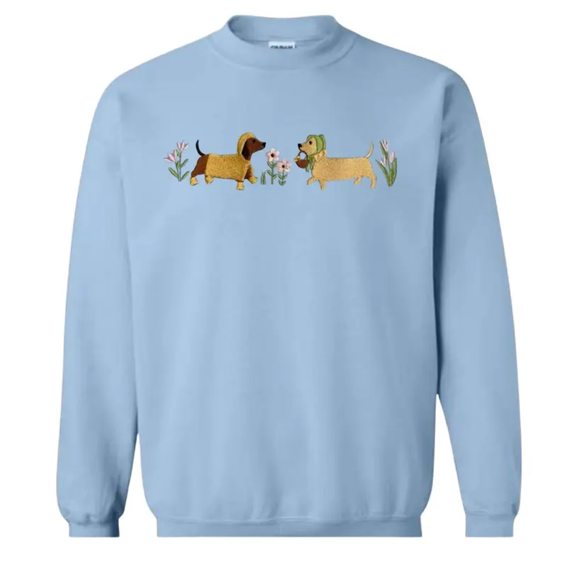 Spring cute dachshund embroidered sweatshirt spring doggie cute floral spring dog embroidered sweatshirt