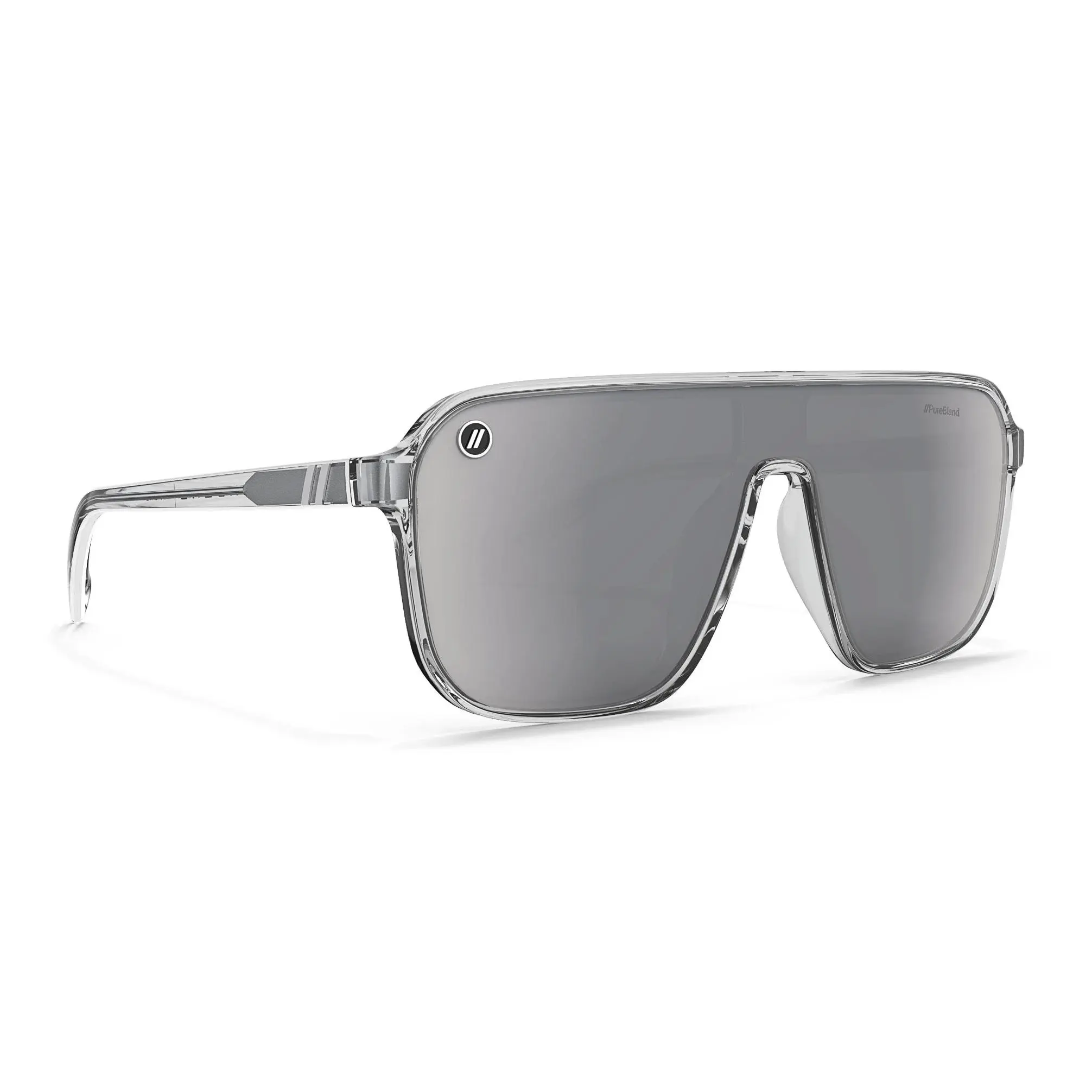 Blenders Meister X2 Crystal Sunglasses – Polarized Silver Mirror Lens, Gloss Crystal Clear Frame, 100% UV Protection, Medium-Large Fit