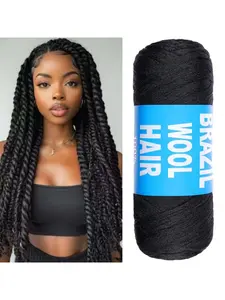 100% Brazilian Wool Hair Braiding Yarn, Soft Acrylic Faux Hair Strand, Natural, Ideal for Box Braids, Boho Box Braids, Goddess Braids, Senegalese Twist, Multiple Braid Styles