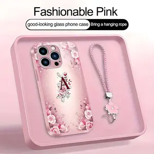 Suitable for [iPhone 14 Pro] high-end women's phone case,a beautiful four-leaf clover lanyard is included,a free four-leaf clover lanyard is included, with 26 letters of the alphabet to choose from and  exquisite Rose flower patterns 952
