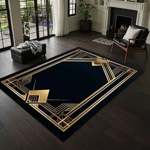 Art Deco Geometric Pattern Rug, Non-slip Soft Floor Mat, Decorative Carpet for Home Living Room Bedroom Hotel Dormitory