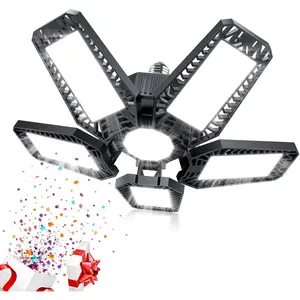 Garage Lights - 160W 16000LM 6500K Screw in LED Garage Lights 5+1 Deformable Panels for Basement, Workshop, Attic,E26/E27, Black(1)