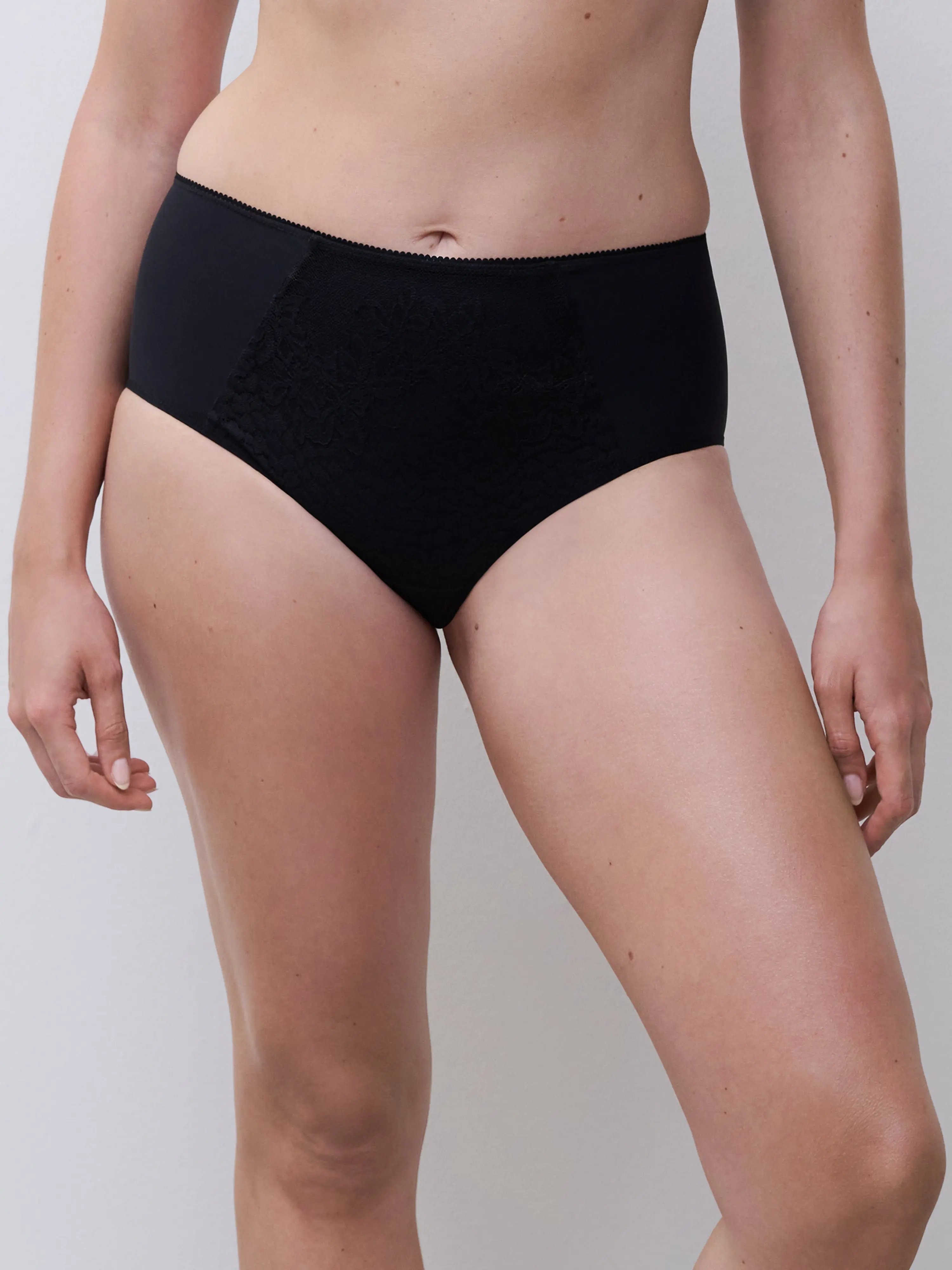 Women's Chantelle Maris High-Waist Support Briefs - Soft Cotton Fabric, Floral Pattern, Cotton Gusset, Lace, Designer Briefs, Luxe Gold Accents