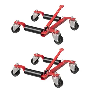 Garvee Heavy Duty Mechanical Car Wheel Dolly Jack Set of 2 - 3000 LB Capacity Aluminum Roller Skates with 12" Wheels & Ratcheting Foot Pedal for Auto Repair & Tire Moving (Red)