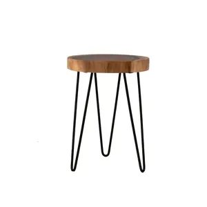 Kai Teak Wood Slab Accent Table with Metal Hairpin Legs