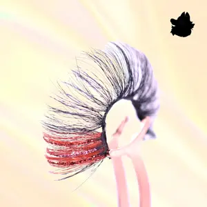 Valentine Lover Girl Red and Pink Glitter Colored Glue on Wispy Open Eye 25mm Lash Strip