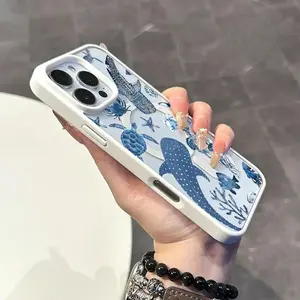 MagSafe Smartphone Case for iPhone 11/12/13/14/15/16 Pro Max, Ocean World Whale Turtle Print with Klein Blue Border, Wireless Charging Ready, Anti-Slip Ultra-Thin Shockproof TPU Cover, Phone Accessories, Handheld Device Aesthetic Accessory