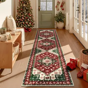 Runner rug, 1count Christmas rug, long rug, hallway rug, Christmas decorative rug, soft and comfortable non-slip area rug, machine washable and easy to clean, Christmas gift, suitable for living room, hallway, corridor, runner, Boho Runner Rug
