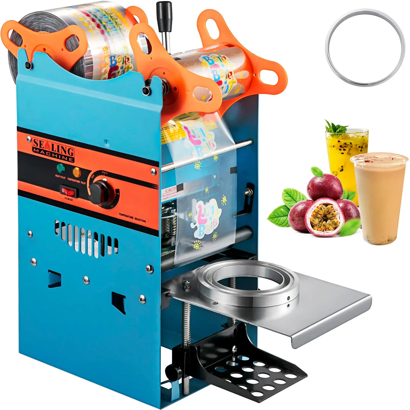 Manual Boba Tea Cup Sealer Machine, 300-500 Cups/H Commercial Cup Sealing Equipment with Heating Tech, Carbon Steel Stable Drink Sealer Fits 90/95mm PP PE PS Cups for Milk Tea Coffee Shop