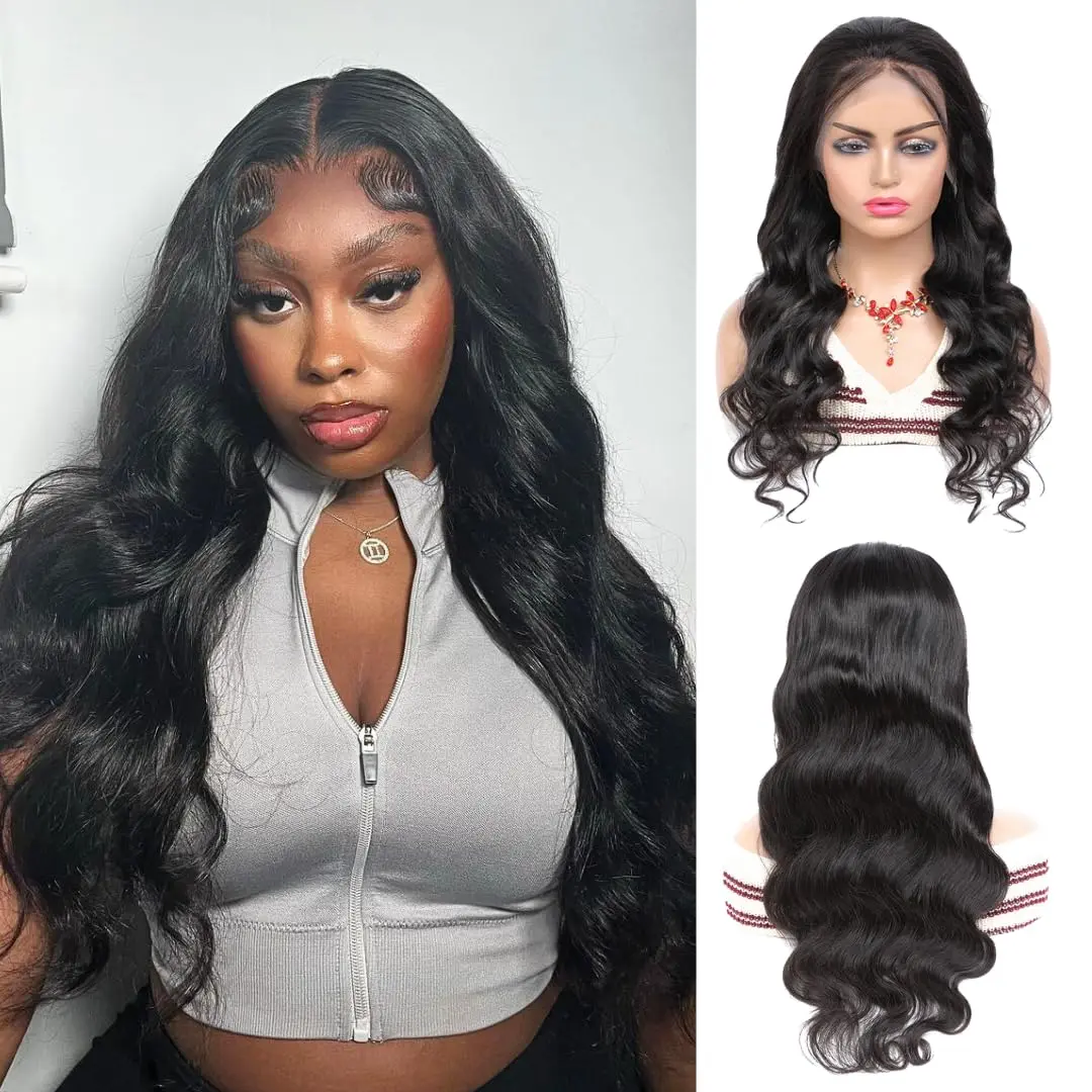 ALHER Small Cap Lace Front Wigs Human Hair Pre Plucked Body Wave, 13X4 HD Transparent Frontal Wigs 150 Density for Women Small Cap Size 21-21.5 Natural Black Wavy Straight Human Hair Wig for Women