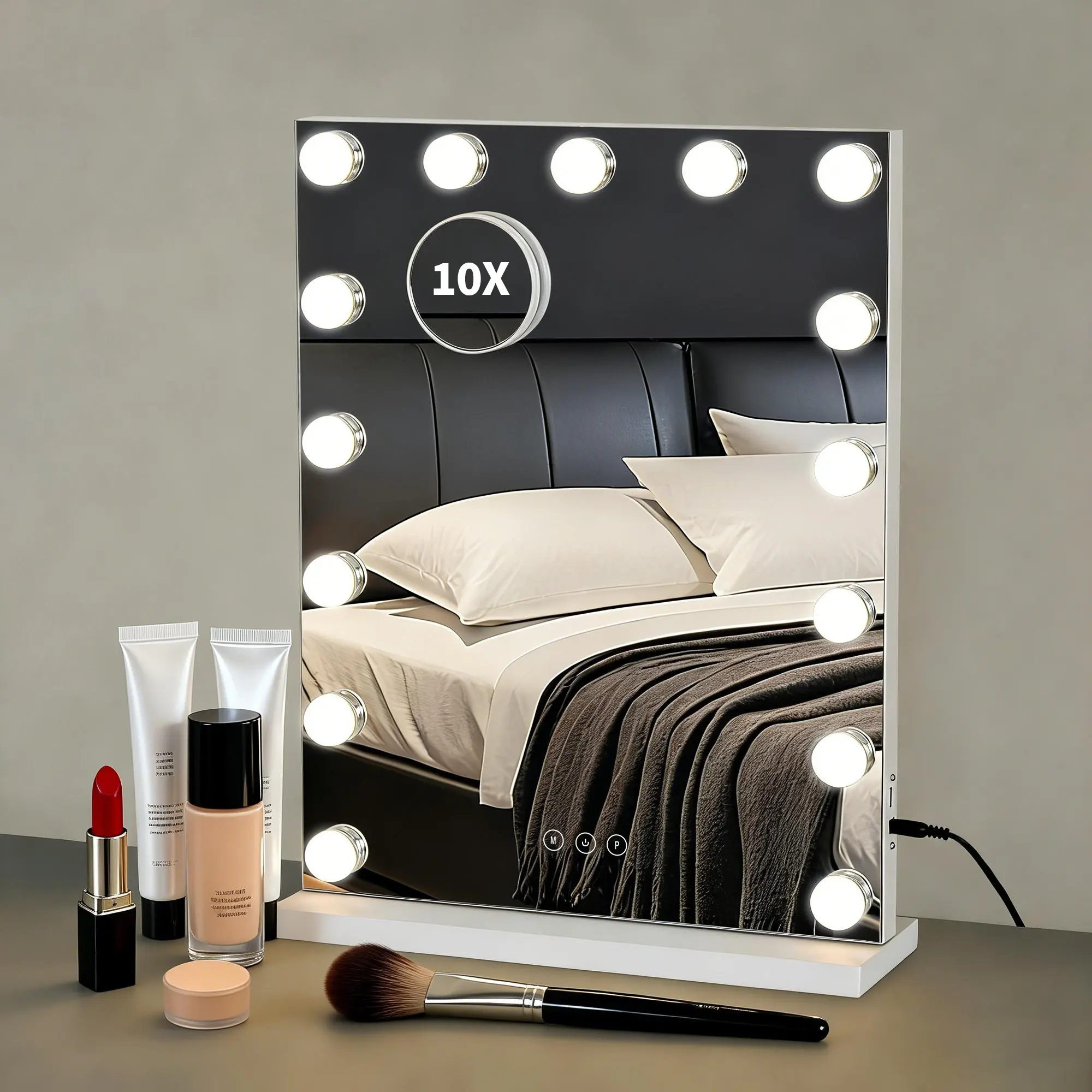 Hollywood Vanity Mirror with Lights, 20.6" x 15.5" Lighted Makeup Mirror for Bedroom, 3 Color Modes, Dimmable Touch Control & USB Port, 15 LED Bulbs