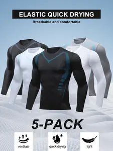5-Pack Men's Quick Dry Compression Long Sleeve Shirts, Breathable Lightweight Athletic Tops, Stretchy Workout Undershirts for Running, Basketball, Gym Training