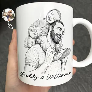 Custom Photo Pencil Sketch Family Dog Cat Portrait - Personalized Mug, First Father's Day, Gift For Dad