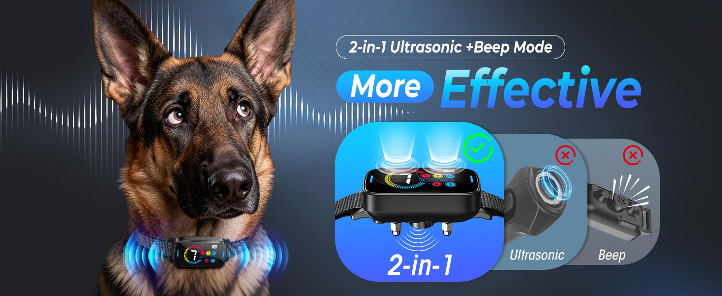 Ultrasonic Bark Collar for Large Medium Small Dogs, Humane Fast & Gentle Anti Bark Collar with Beep & Vibration, Smart Barking Collar with 7 Adjustable Sensitivity Levels,Black