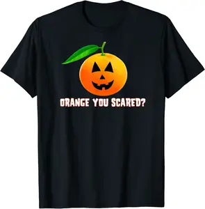 Orange You Scared? Silly Pumpkin Face Orange Halloween T-Shirt - 29B07YRG3LGQ
