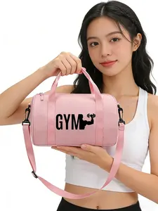 American Gym Print Cylinder Fitness Bag, Durable Fabric, Adjustable Shoulder Strap, Top Handle, Handheld Crossbody, Multi-Scene Use