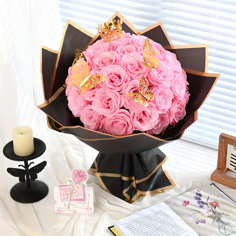 Glitter Roses Bouquet Decor, 24/ 36 Flowers DIY Christmas Fake Glitter Flowers Bouquet, Everlasting Shiny Artificial Red Rose Bouquet for Christmas Gift and Mothers Day Gifts, Anniversary, Engagement, Wedding Festival Gatherings and Home De