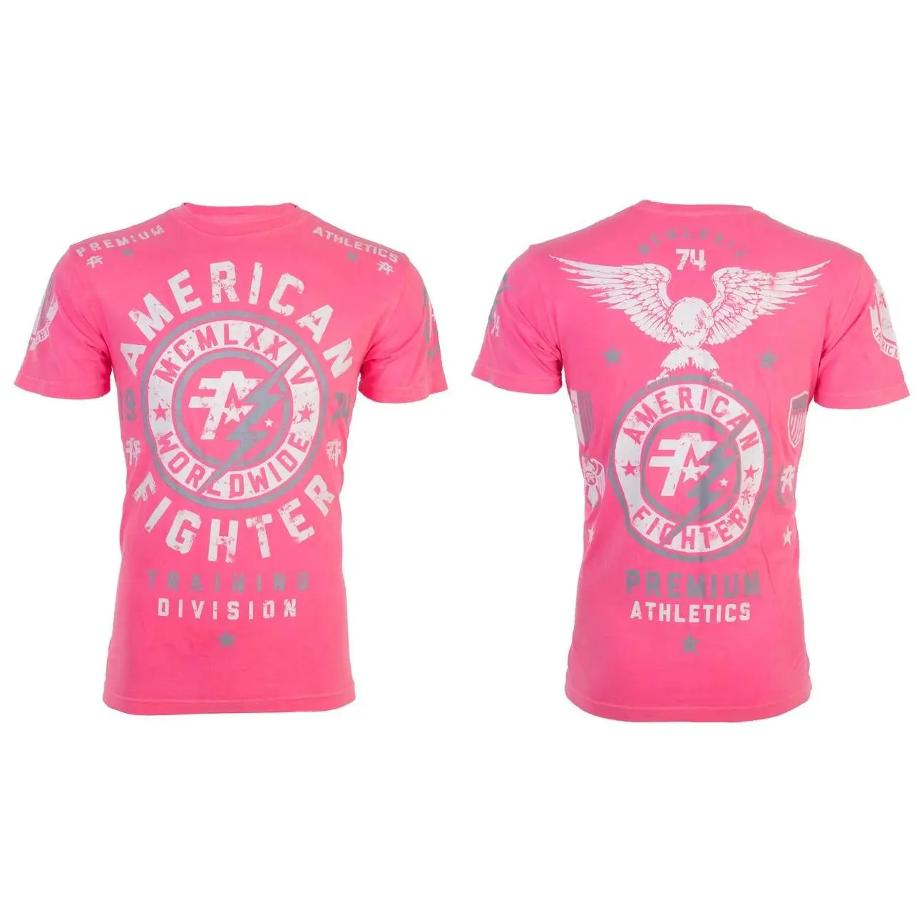 American Fighter Men's Cotton Short-Sleeve Round Neck Graphic Tshirt - Athletic-Casual Madison Crewneck (Pink), Shortsleeve, Pullover, Men's T Shirts